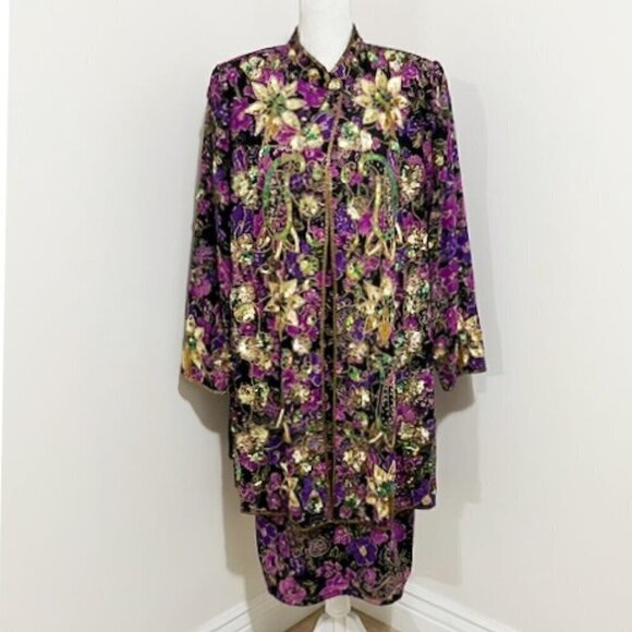 Roaman's Floral Beaded Sequin Sleeveless Dress & Jacket Set - Picture 1 of 10